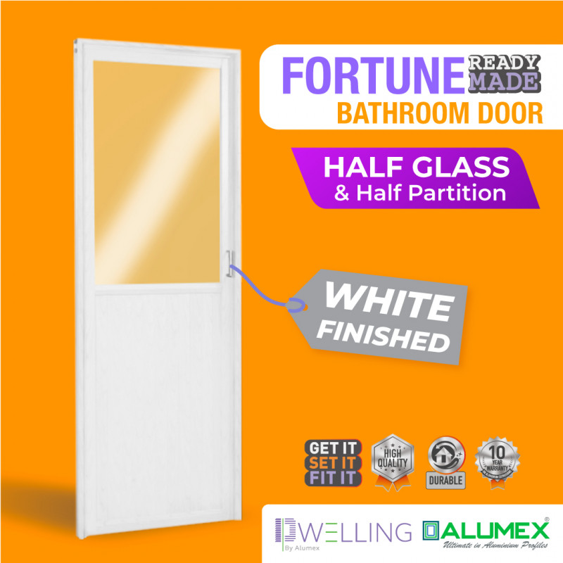 Fortune Bathroom Door - Half Glass and Partition - White - Right... - Hardware, Homeware & Lifestyle