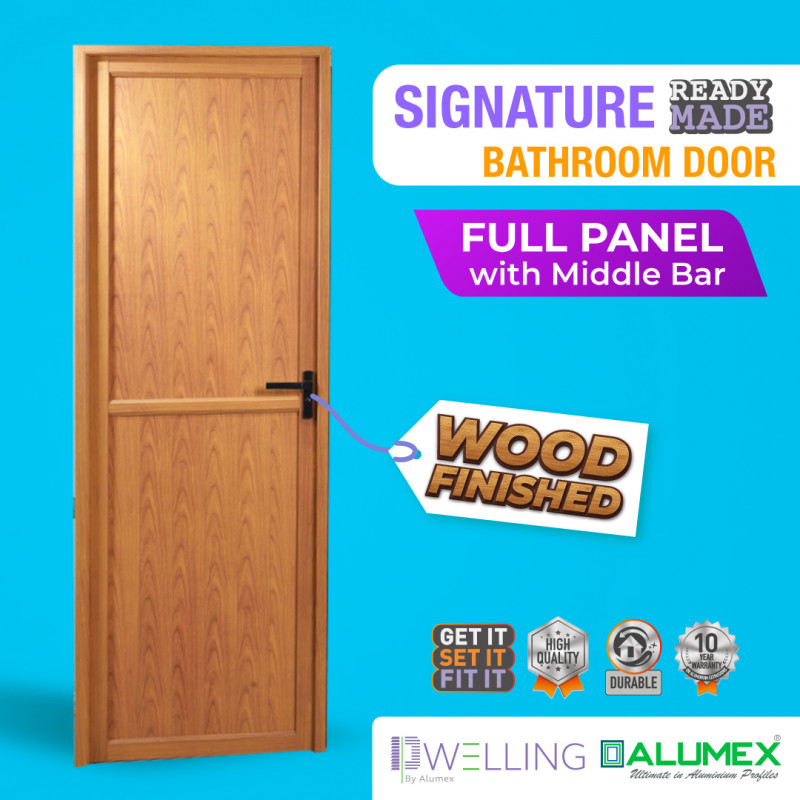 Signature Bathroom Door - Full Panel with Mid Bar - Wood - Left o ...