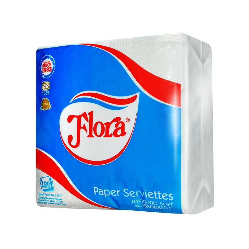 FLORA PAPER SERVIETTE 1PLY 100'S - Hardware, Homeware & Lifestyle